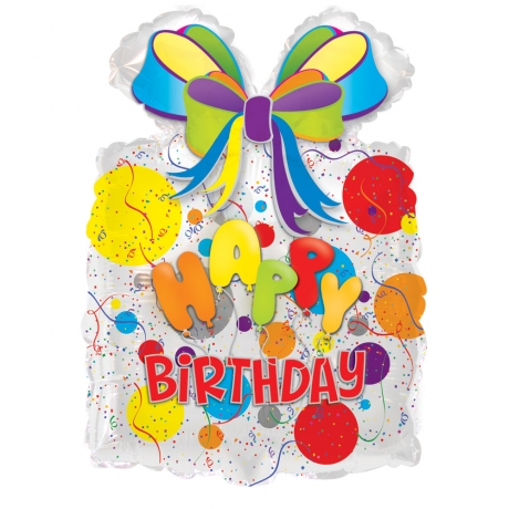 Wish someone a Happy Birthday with funky gift shaped 18.5" x 25" happy birthday helium balloon.<br /><br />Delivered fully inflated with ribbon and weight.<br /><br /><span style="font-weight: bold;">Free chocolates with this birthday balloon!</span> Wish someone a Happy Birthday with funky gift shaped 18.5" x 25" happy birthday helium balloon.<br /><br />Delivered fully inflated with ribbon and weight.<br /><br /><span style="font-weight: bold;">Free chocolates with this birthday balloon!</span>