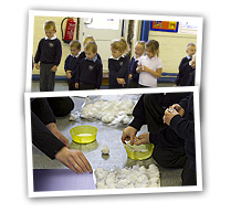 The children of Newstead Primary School help us to create our card front.